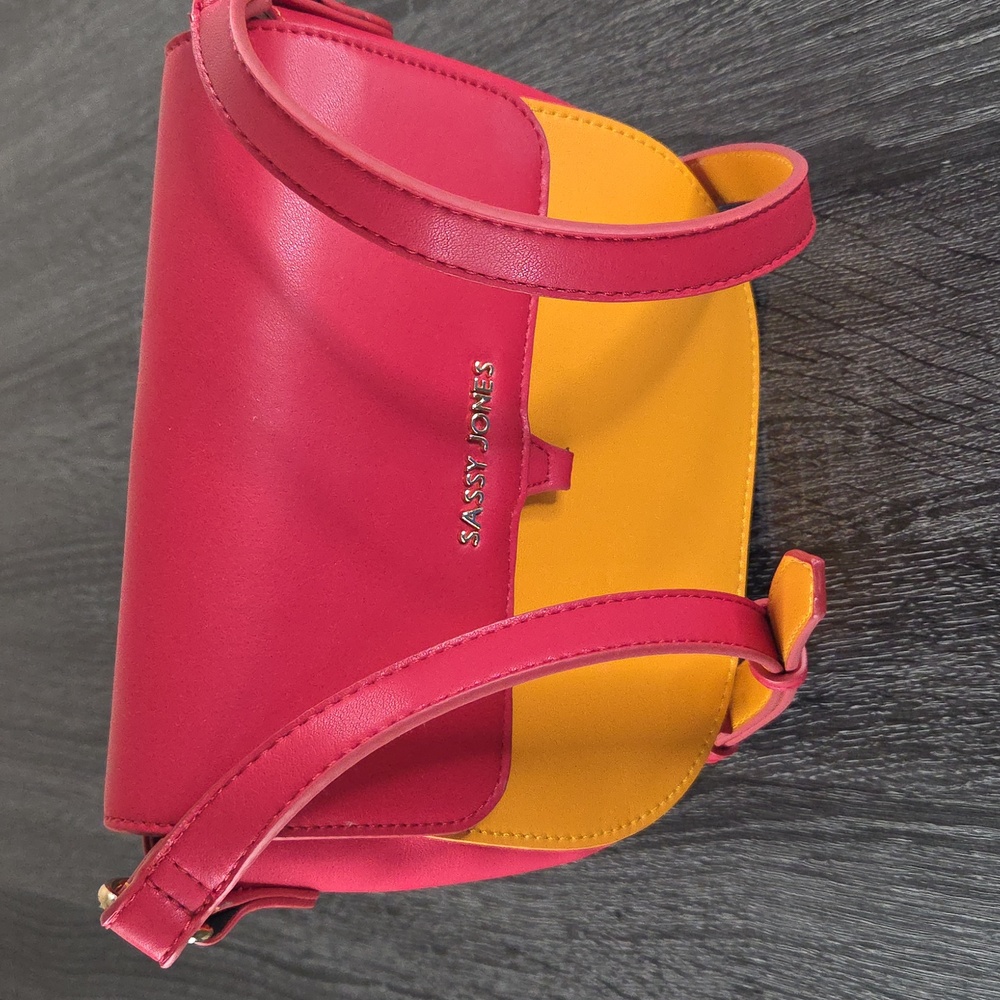 Sassy Jones Color Block Bold Orange/Red Cross Body Bag/ Purse EUC Woman Owned - Picture 14 of 16